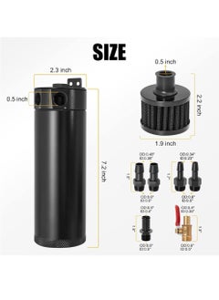 Uwals Universal 750ml 2-Port Oil Catch Can Tank Kit Polish Baffled Reservoir with Breather Filter with 3/8" Fuel Line,Aluminum,Black,with Drain Valve  - Image 2