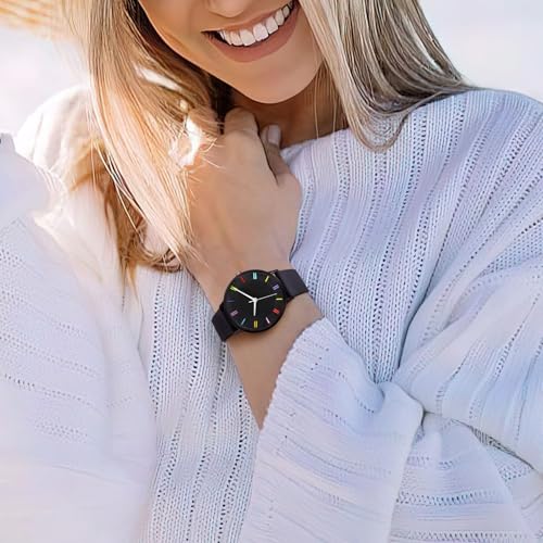 Bisley 38mm Black Watch for Women Silicone Strap Rainbow Dial Easy Reader Wrist Watch for Ladies - Image 4