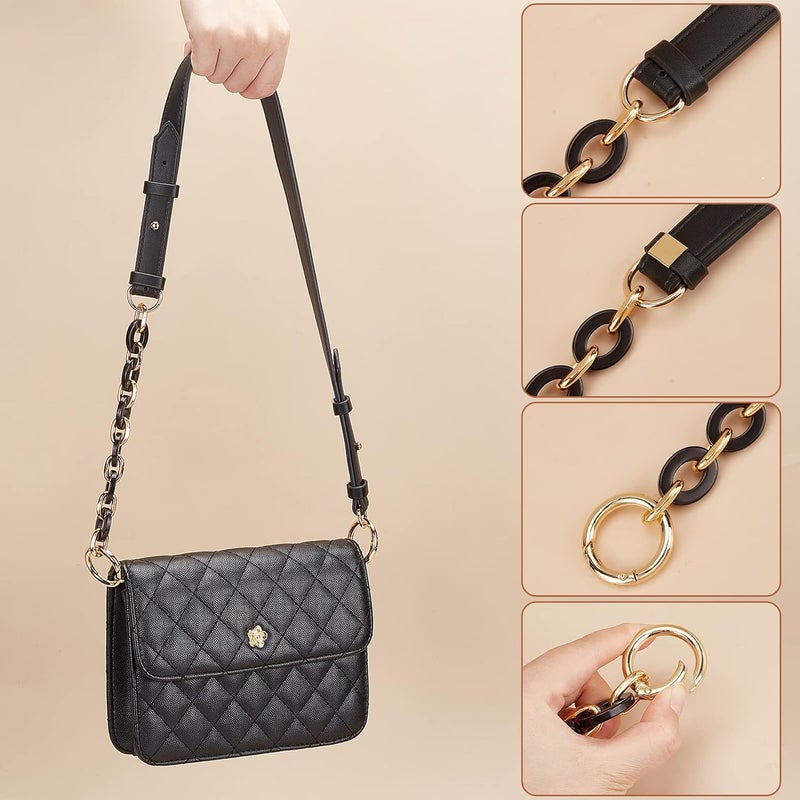 comfrt PU Leather Replacement Chain Strap, 32.6 Inch Adjustable Leather Purse Handle Crossbody Strap with Acrylic Chain Shoulder Bag Strap with Metal Clasps for Satchel Tote Clutches, Black - Image 2