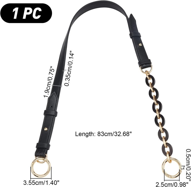 comfrt PU Leather Replacement Chain Strap, 32.6 Inch Adjustable Leather Purse Handle Crossbody Strap with Acrylic Chain Shoulder Bag Strap with Metal Clasps for Satchel Tote Clutches, Black - Image 3