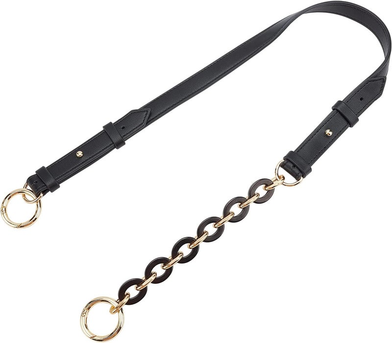 comfrt PU Leather Replacement Chain Strap, 32.6 Inch Adjustable Leather Purse Handle Crossbody Strap with Acrylic Chain Shoulder Bag Strap with Metal Clasps for Satchel Tote Clutches, Black - Image 1