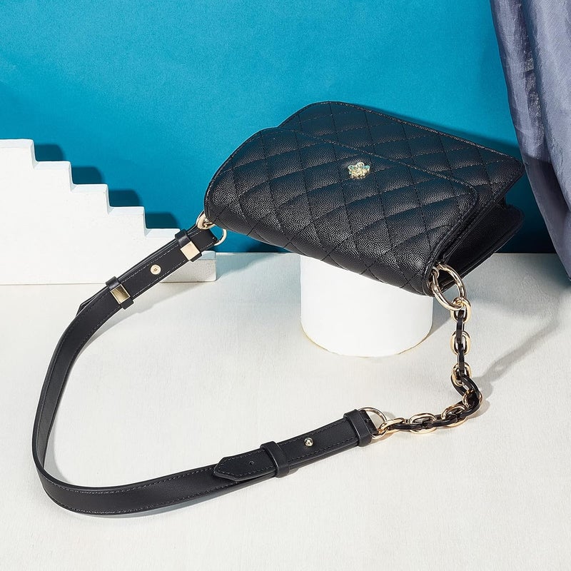comfrt PU Leather Replacement Chain Strap, 32.6 Inch Adjustable Leather Purse Handle Crossbody Strap with Acrylic Chain Shoulder Bag Strap with Metal Clasps for Satchel Tote Clutches, Black - Image 5