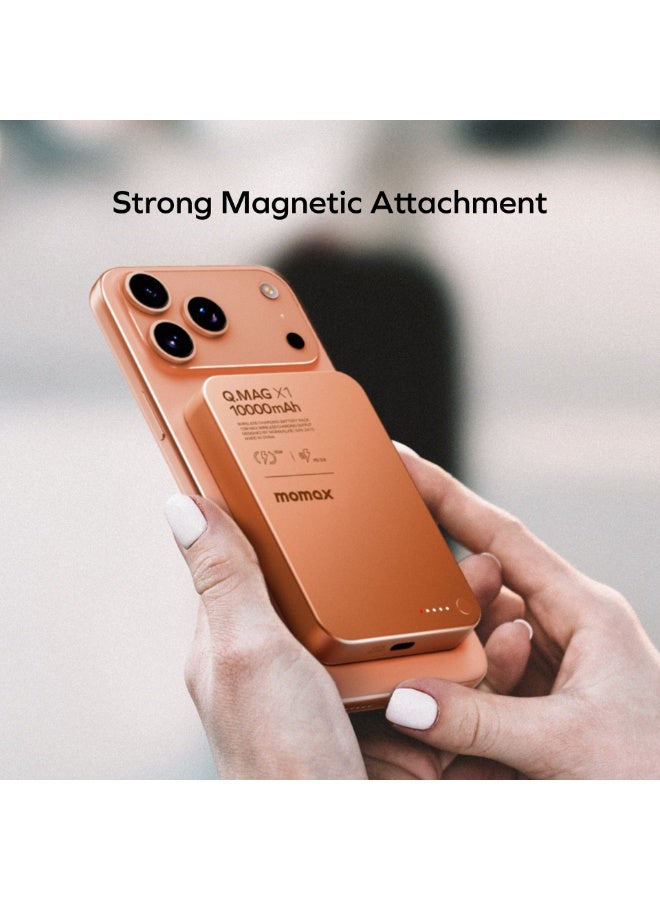 Momax Q.Mag X 10000 مللي أمبير ساعة بطارية مغناطيسية لاسلكية حزمة USB-C حتى 15 واط PD خروج - برتقالي كوني - Image 2