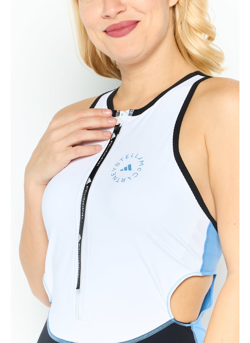 adidas By Stella McCartney - Women Brand Logo Sleeveless One Piece Swimwear, White Combo - Image 1