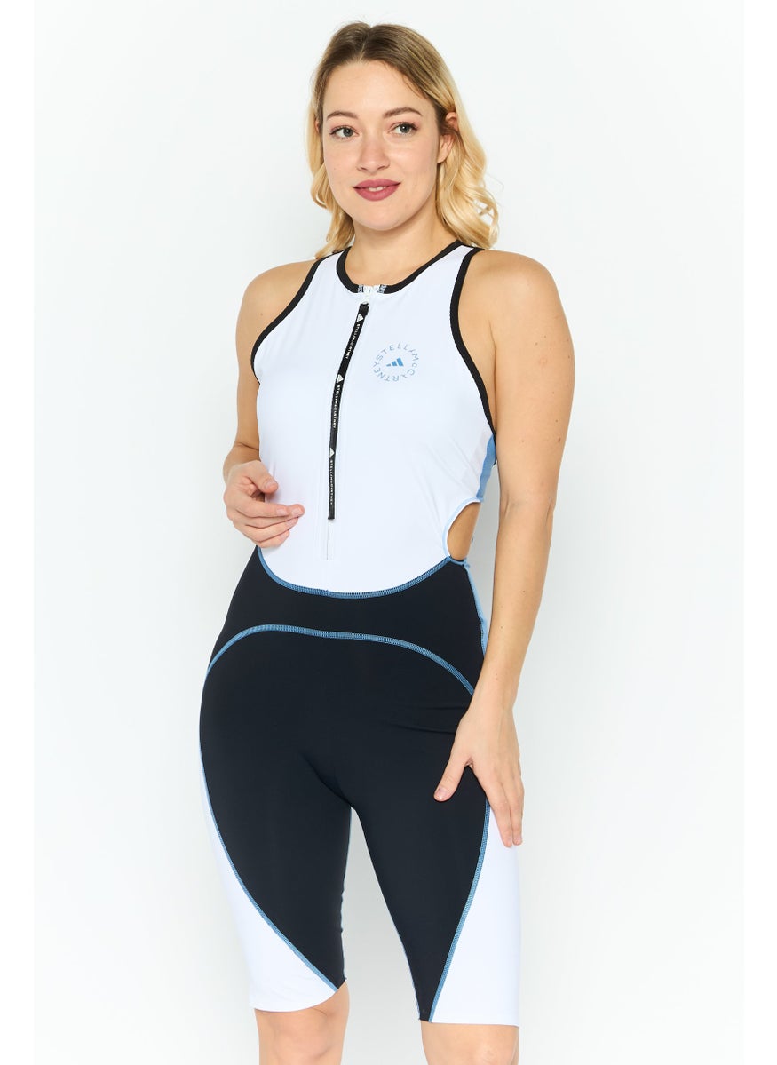 adidas By Stella McCartney - Women Brand Logo Sleeveless One Piece Swimwear, White Combo - Image 1