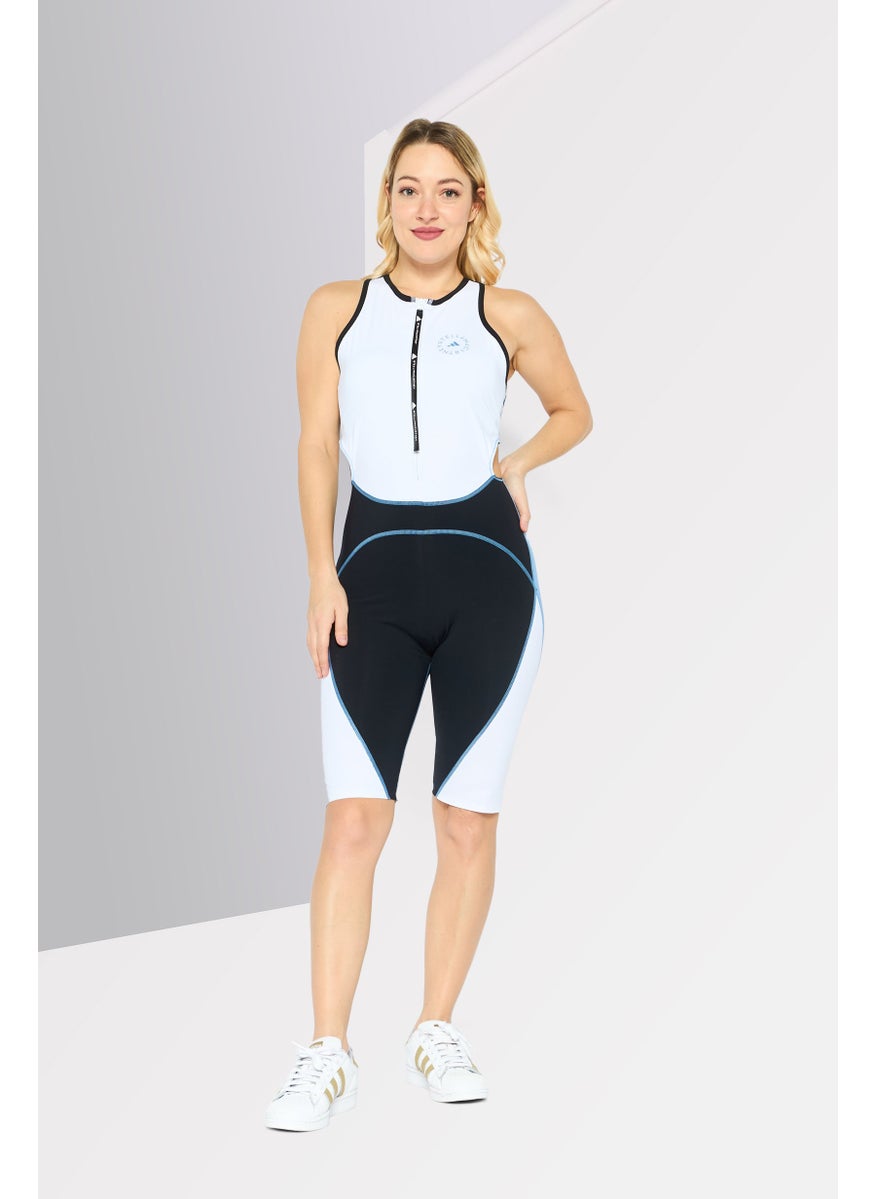 adidas By Stella McCartney - Women Brand Logo Sleeveless One Piece Swimwear, White Combo - Image 1