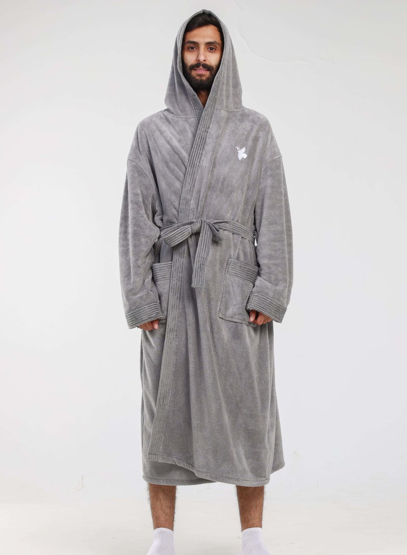 Relef Hooded Bathrobe for Men & Women, Ultra Soft Coral Fleece Robe, Quick Dry Absorbent Spa Bathrobe, Hotel Luxury Home Robe with Hood - Dark Grey - Image 1