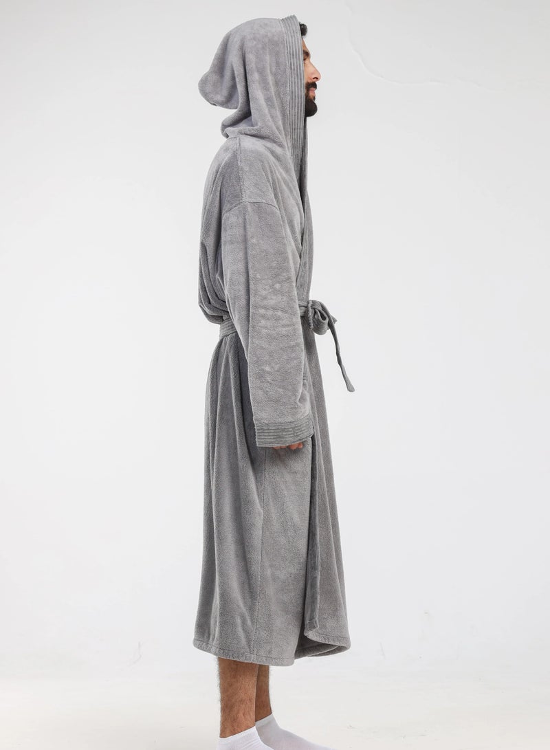 Relef Hooded Bathrobe for Men & Women, Ultra Soft Coral Fleece Robe, Quick Dry Absorbent Spa Bathrobe, Hotel Luxury Home Robe with Hood - Dark Grey - Image 2