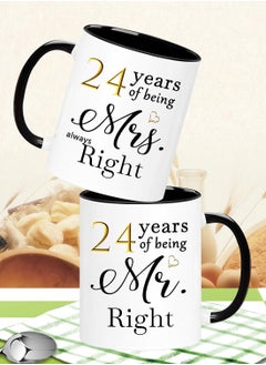 SHOP NEW ARRIVALS 24 Year Anniversary Coffee Mugs Set of 2, 24 Years of Being Mr Right/Mrs Always Right, 24th Wedding Anniversary Decorations Gifts Presents Cups for Couple Parents Grandparents  - Image 3