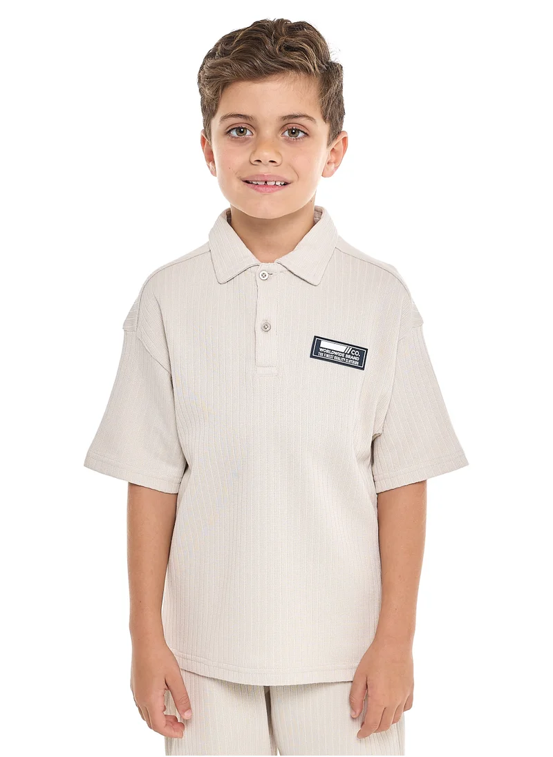 victor and jane Oversized - Boys' Jacquard 2-Piece Set - Polo T-Shirt with Label Detail and matching Shorts with Pockets,