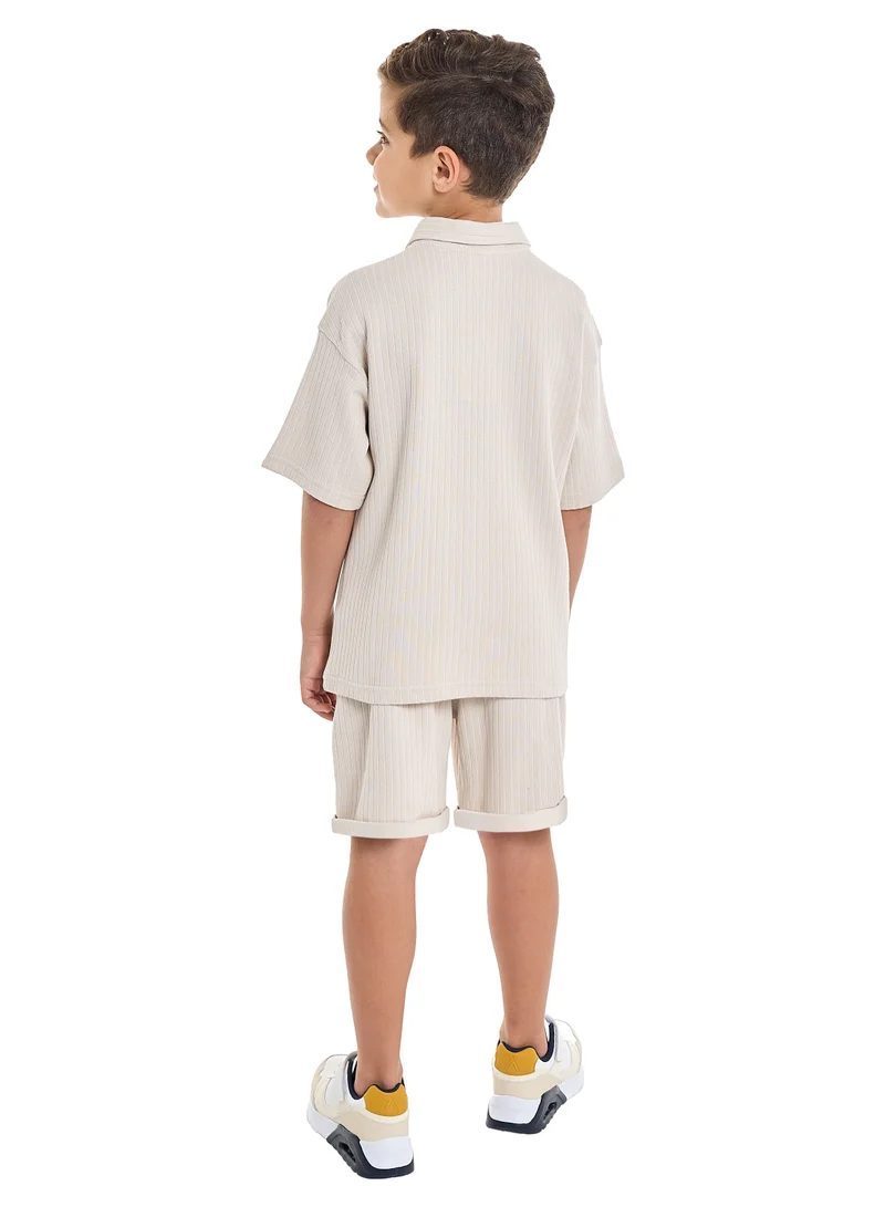 victor and jane Oversized - Boys' Jacquard 2-Piece Set - Polo T-Shirt with Label Detail and matching Shorts with Pockets,