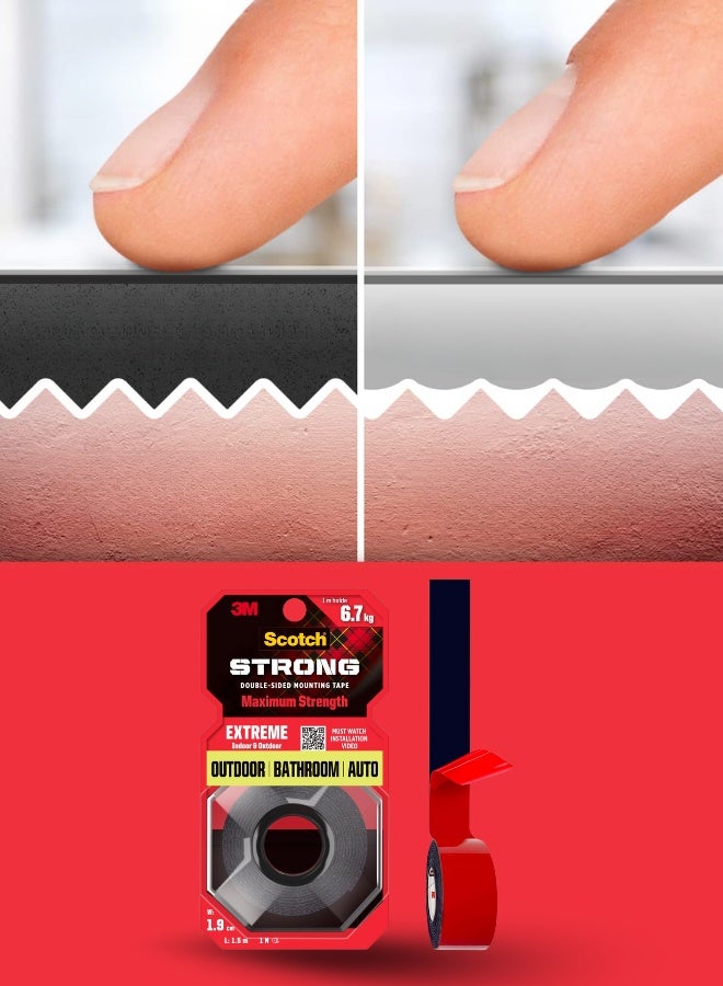 3M Scotch Scotch 3M Scotch Extreme Double Sided Tape, 1M Holds 6.7Kg, Works On Uneven Surfaces, Weather Resistant, Works On Indoor, Outdoor, Auto Interior Surfaces - Image 5