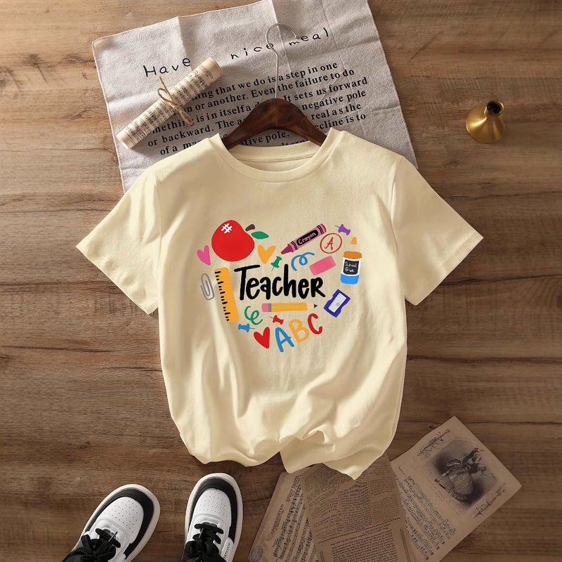 Foreign Trade Independent Station Women's Tops Round Neck Cartoon Printed Short-Sleeved T-Shirt-M - Image 5