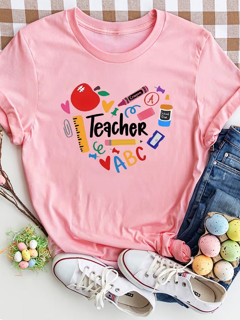 Foreign Trade Independent Station Women's Tops Round Neck Cartoon Printed Short-Sleeved T-Shirt-M - Image 1