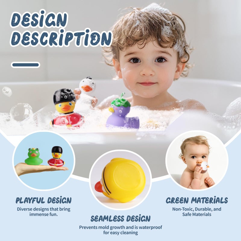 Grarain 12 Rubber Ducks, Toddler Bath Toys, No-Hole Bathtub Toys for Baby Pool Toys for 18+ Months Girls Boys - Image 3