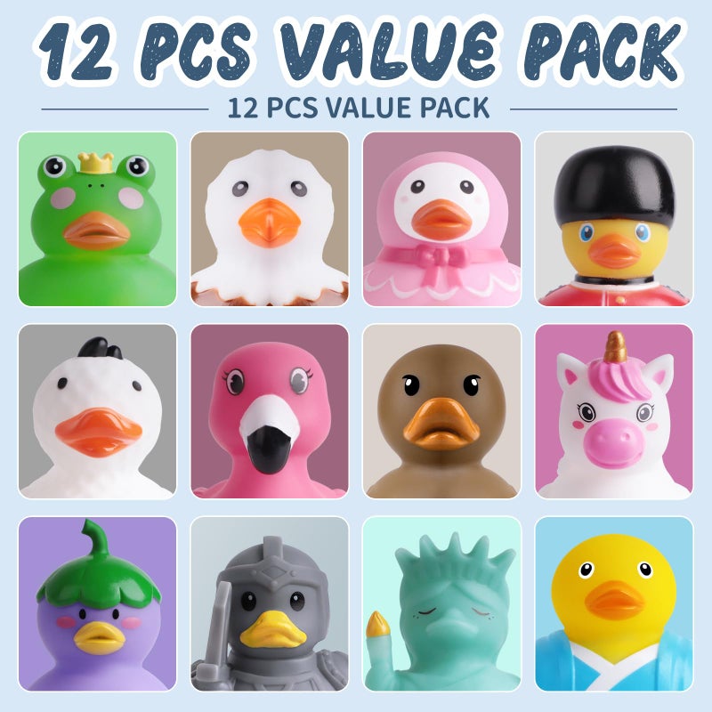 Grarain 12 Rubber Ducks, Toddler Bath Toys, No-Hole Bathtub Toys for Baby Pool Toys for 18+ Months Girls Boys - Image 2