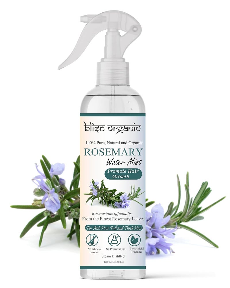 Blise organic Blise organic Pure Rosemary Water Spray Hydrosol 100 Pure and Natural200ml For Hair fall control Hair Growth and overall hair health SOIL to OIL certified Steam Distilled No added colors and preservatives  - Image 1