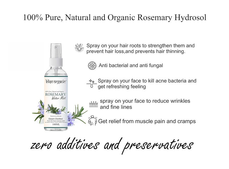 Blise organic Blise organic Pure Rosemary Water Spray Hydrosol 100 Pure and Natural200ml For Hair fall control Hair Growth and overall hair health SOIL to OIL certified Steam Distilled No added colors and preservatives  - Image 4