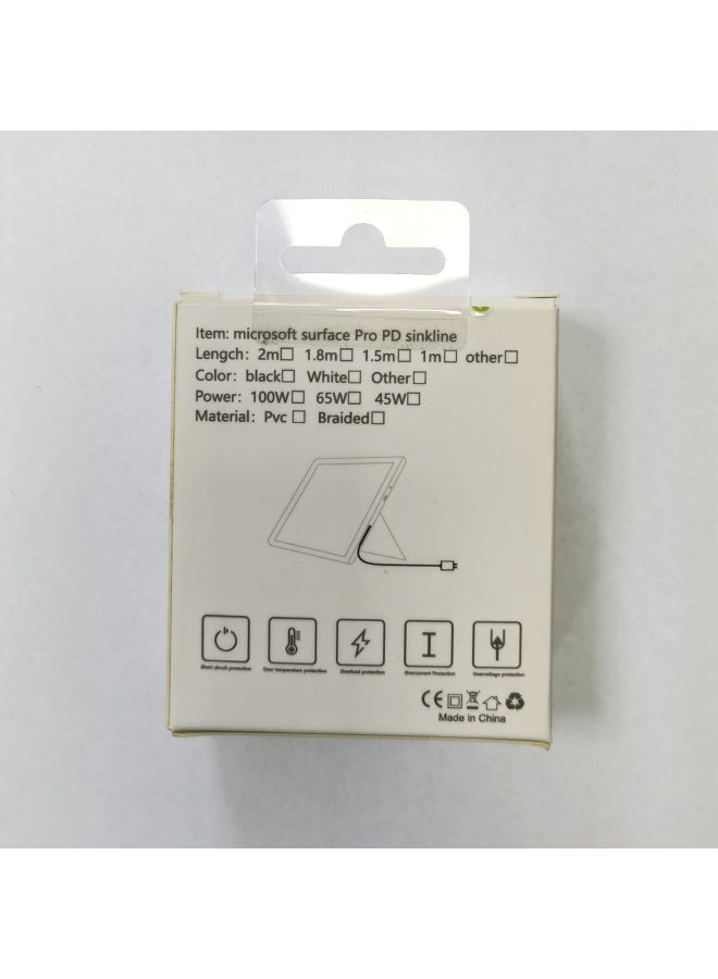 Fast Charging Pd To Type-c Trickle Charging Cable For Microsoft Surface Pro5 Tablet Computer Digital Computer Data Cable-Color:PVC + White Box Packaging - Image 1