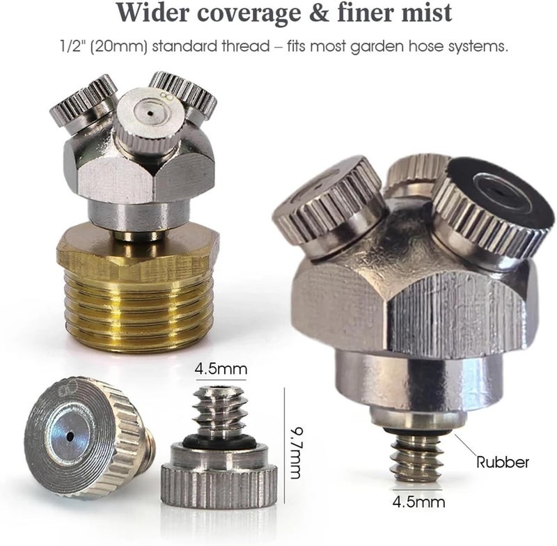 3-holes 0.1-0.8mm Fine Atomizer Mist Nozzle with 1/2 20mm Brass Joint Cooling Watering Sprayer(0.5mm Diameter-2pcs) - Image 4