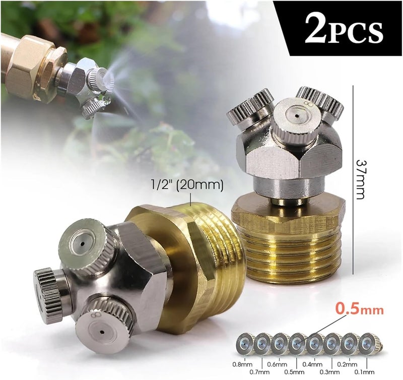 3-holes 0.1-0.8mm Fine Atomizer Mist Nozzle with 1/2 20mm Brass Joint Cooling Watering Sprayer(0.5mm Diameter-2pcs) - Image 2