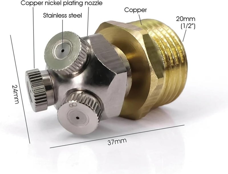 3-holes 0.1-0.8mm Fine Atomizer Mist Nozzle with 1/2 20mm Brass Joint Cooling Watering Sprayer(0.5mm Diameter-2pcs) - Image 5