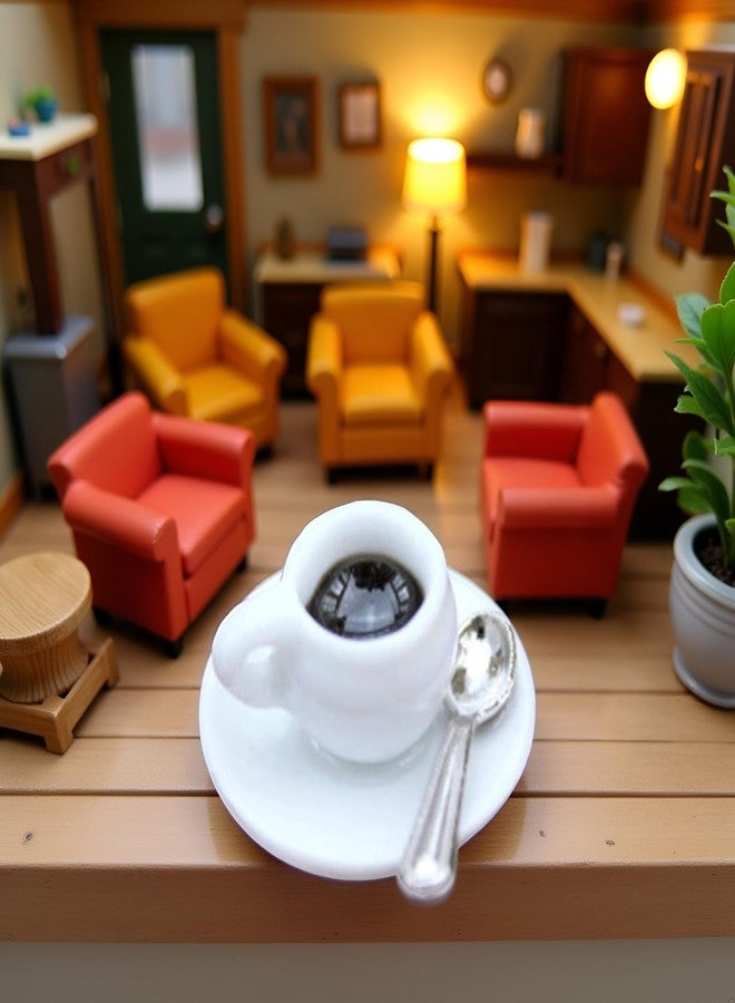 ملحقات تزيين بيت الدمى، نموذج مصغر لبيت الدمى بمقياس 1:12، كوب قهوة مع ملعقة، لعبة، زينة، ديكور بيت الدمى (14 × 22 مم) - Image 4