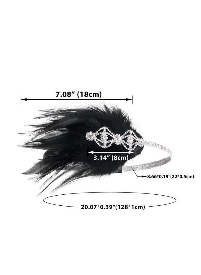 SWEETV Flapper Headband 1920S Headpiece, Rhinestone Feather Roaring 20S Great Gatsby Hair Accessories For Women,Black  - Image 4