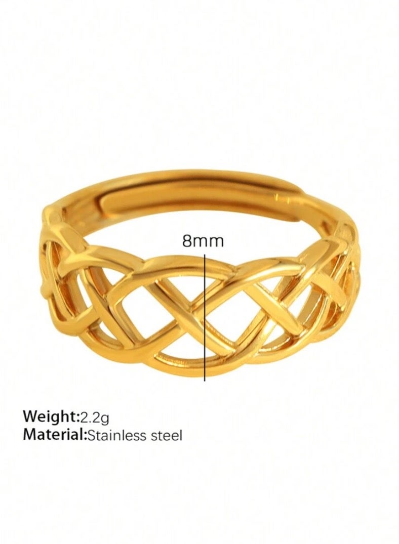 جوليري بالاس خاتم نسائي انيق من الاستانلس ستيل مطلي باللون الذهبي عيار ١٨ - Image 3