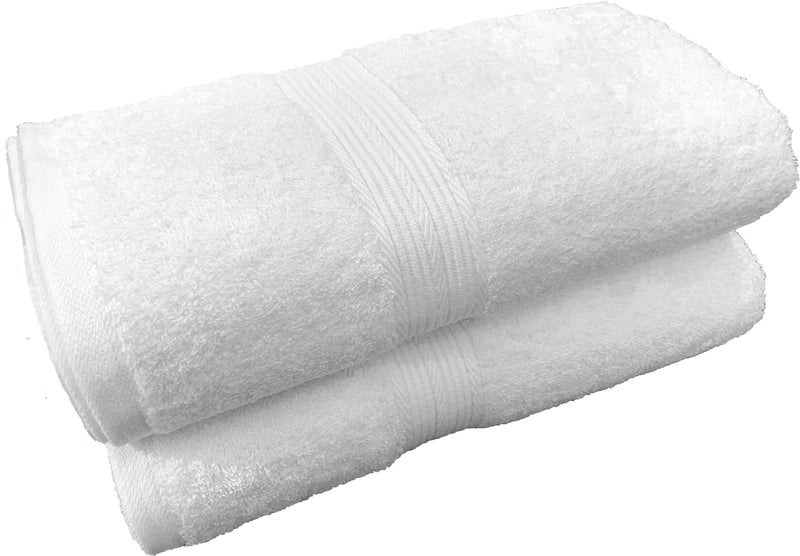Trella 100% Cotton 2 Piece 500 GSM Large Cotton Bath Towel Set :: 140 x 70 cm (White White) - Image 5