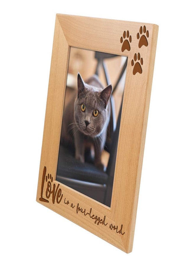 PRINT SUPREMACY Love is a Four-Legged Word Wood-Engraved Pet Picture Frame - Dog & Cat Mom & Dad, Paw Print, Memorial, Lover Gift (5x7 Vertical) - Image 1