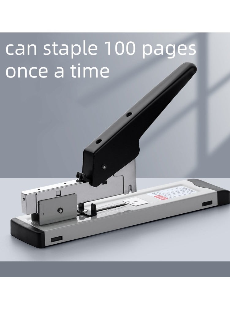 Huachi Heavy Duty Stapler，Large size labor-saving stapler can staple 100 pages once a time (Black/Grey)  - Image 1