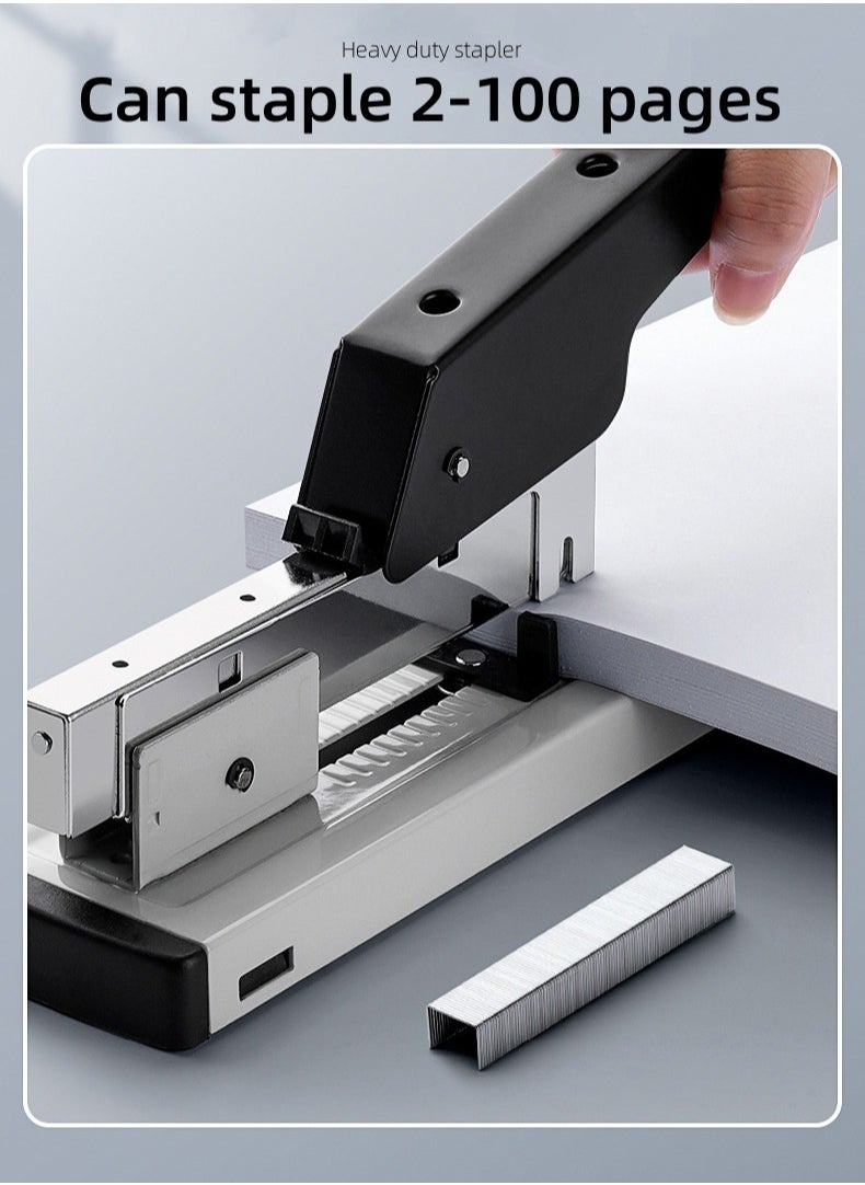 Huachi Heavy Duty Stapler，Large size labor-saving stapler can staple 100 pages once a time (Black/Grey)  - Image 5