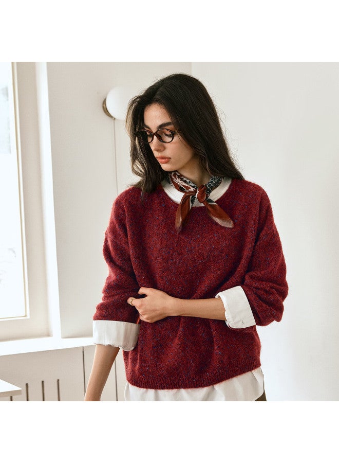 Olrain Eurielle New Year Women's Red Sweater Commuter Loose Pullover Long Sleeve Top Red M - Image 2