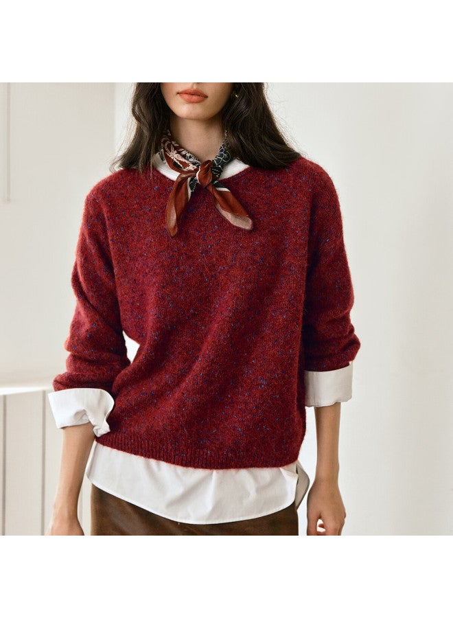 Olrain Eurielle New Year Women's Red Sweater Commuter Loose Pullover Long Sleeve Top Red M - Image 1