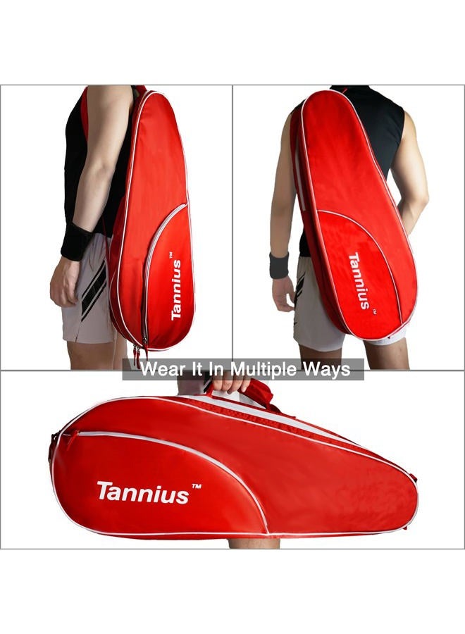 Tannius 3-5 Racket Tennis Bag, with Shoe & Phone Compartment and Protective Pad, Super Roomy and Lightweight Racquet Bag for Tennis, Badminton (Red) - Image 5