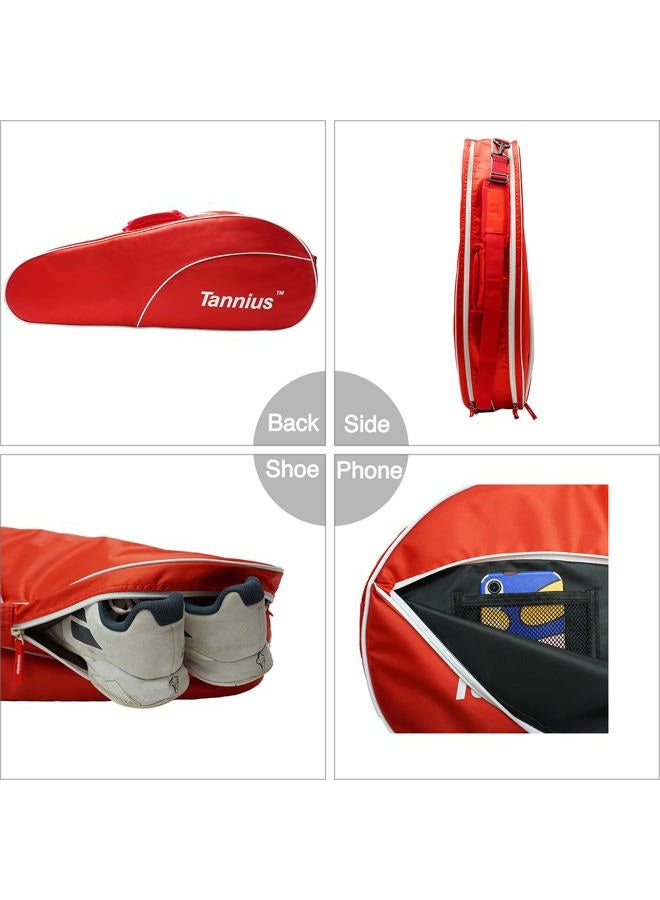 Tannius 3-5 Racket Tennis Bag, with Shoe & Phone Compartment and Protective Pad, Super Roomy and Lightweight Racquet Bag for Tennis, Badminton (Red) - Image 3