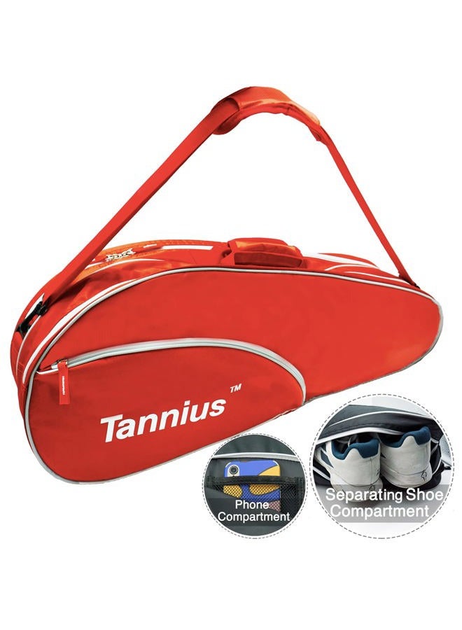 Tannius 3-5 Racket Tennis Bag, with Shoe & Phone Compartment and Protective Pad, Super Roomy and Lightweight Racquet Bag for Tennis, Badminton (Red) - Image 1