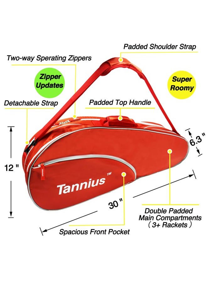 Tannius 3-5 Racket Tennis Bag, with Shoe & Phone Compartment and Protective Pad, Super Roomy and Lightweight Racquet Bag for Tennis, Badminton (Red) - Image 2