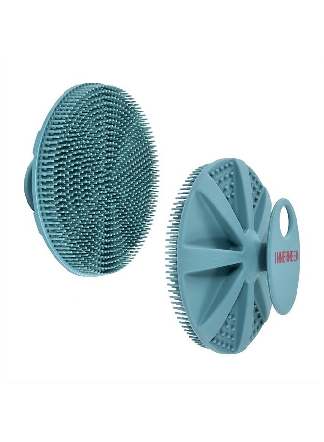 Innerneed Food-grade Soft Silicone Body Scrubber Shower Brush Handheld Cleansing Skin Brush, Gentle Exfoliating and Lather Well (Dark Green) - Image 1