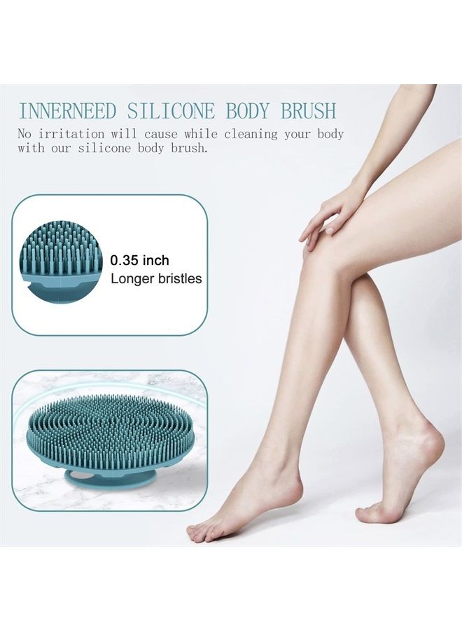 Innerneed Food-grade Soft Silicone Body Scrubber Shower Brush Handheld Cleansing Skin Brush, Gentle Exfoliating and Lather Well (Dark Green) - Image 2