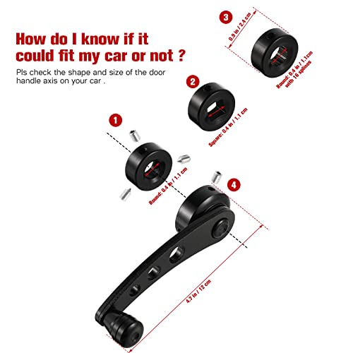 Veemoon 1 Window cranks Set Car Window Handle Aluminum Alloy Window Crank Handle Universal Car Window Handle Replacement Door Accessories- Casement Window Crank Handle Black Window Crank - Image 2