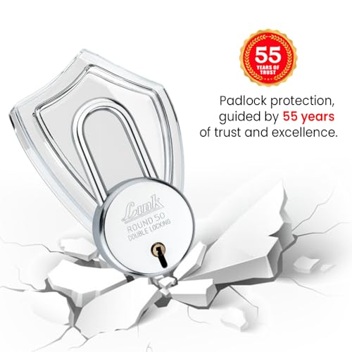 Link Locks| Round 50MM Long Shackle Padlock with 3 Keys | Lock for Main Door, Gate, Shops, Office| Silver Finish |2 Years Warranty - Image 3