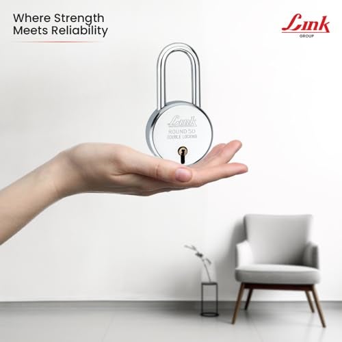 Link Locks| Round 50MM Long Shackle Padlock with 3 Keys | Lock for Main Door, Gate, Shops, Office| Silver Finish |2 Years Warranty - Image 5