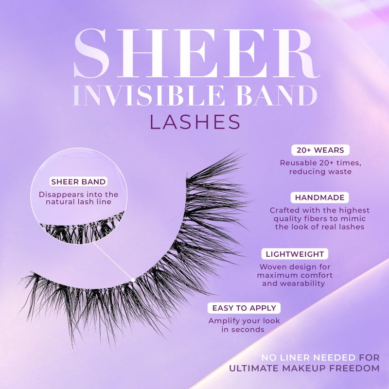 Lilly Lashes Sheer Band, False Eyelashes w/Invisible Band Lashes, Half Lashes Natural Look, Half Lash Cateye Style, Clear Band Lashes, Reusable Eyelashes 20x, Lash Glue not Included,13.5mm (Enticing) - Image 3