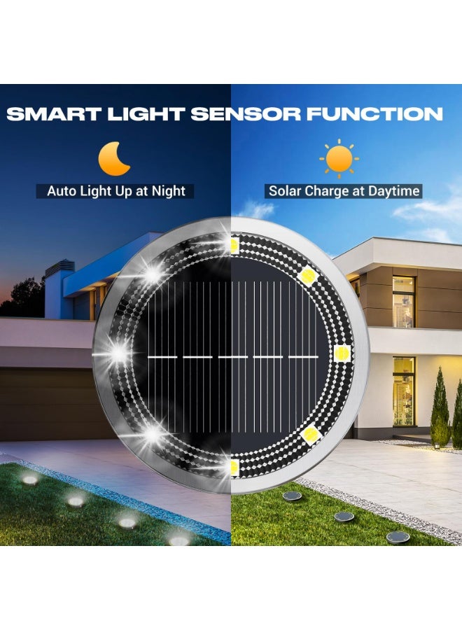 Arabest Peasur Solar Ground Lights Outdoor, 8 Pack Flat Solar Powered Disc Lights, IP68 Waterproof, Anti-Rust, Landscape Lighting for Pathway Garden Yard Lawn Walkway Landscape Driveway, Mini, Cool White - Image 2