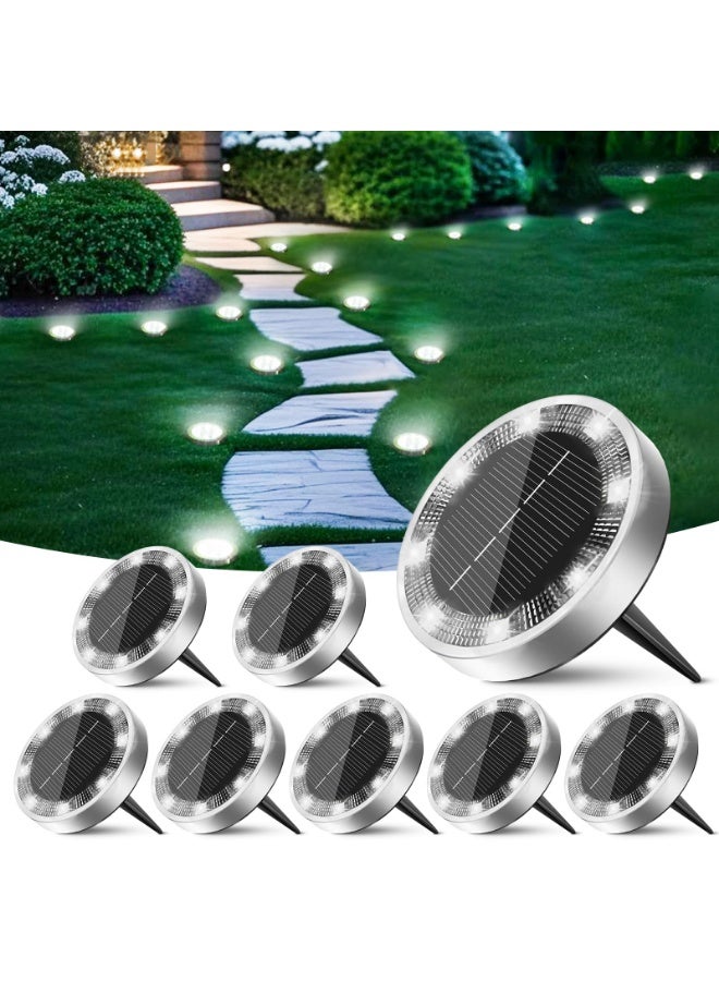 Arabest Peasur Solar Ground Lights Outdoor, 8 Pack Flat Solar Powered Disc Lights, IP68 Waterproof, Anti-Rust, Landscape Lighting for Pathway Garden Yard Lawn Walkway Landscape Driveway, Mini, Cool White - Image 1