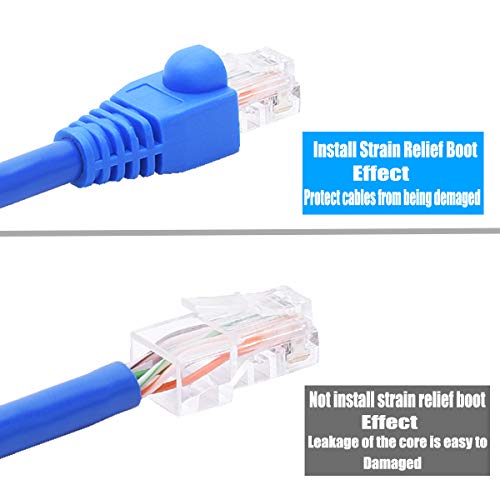 PETECHTOOL RJ45 Cat6 Pass Through Connectors Gold Plated 8P8C Ends and Blue Strain Relief Boots for CAT6 RJ45 Ethernet Network Cable Connector Plug Cover 100/100 (200 Packs Total) - Image 4