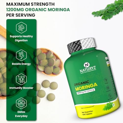 NATURYZ Organic Moringa Highest Strength 1200mg tablets | Supports Energy, Vitality, Detox, Metabolism & Immunity in Men & Women | Non-GMO, Vegan, Gluten-Free | USDA Organic Certified | Pesticides & Chemical Free – 60 Veg tablets - Image 3