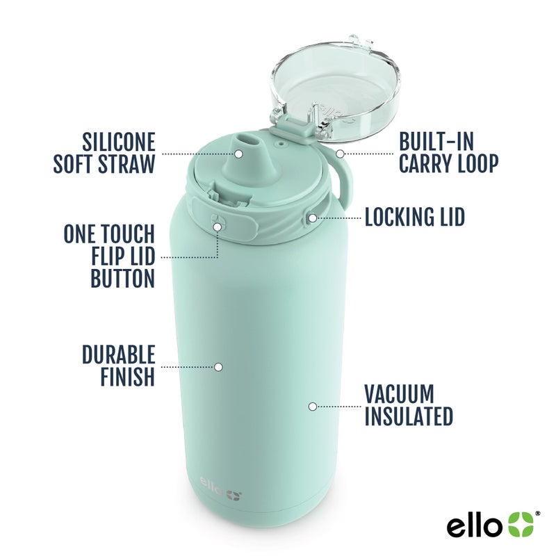 Ello Cooper 22oz Stainless Steel Water Bottle with Straw and Carry Handle, Double Walled and Vacuum Insulated Metal, Leak Proof Locking Lid with Soft Silicone Spout, Reusable, BPA Free, Yucca - Image 3